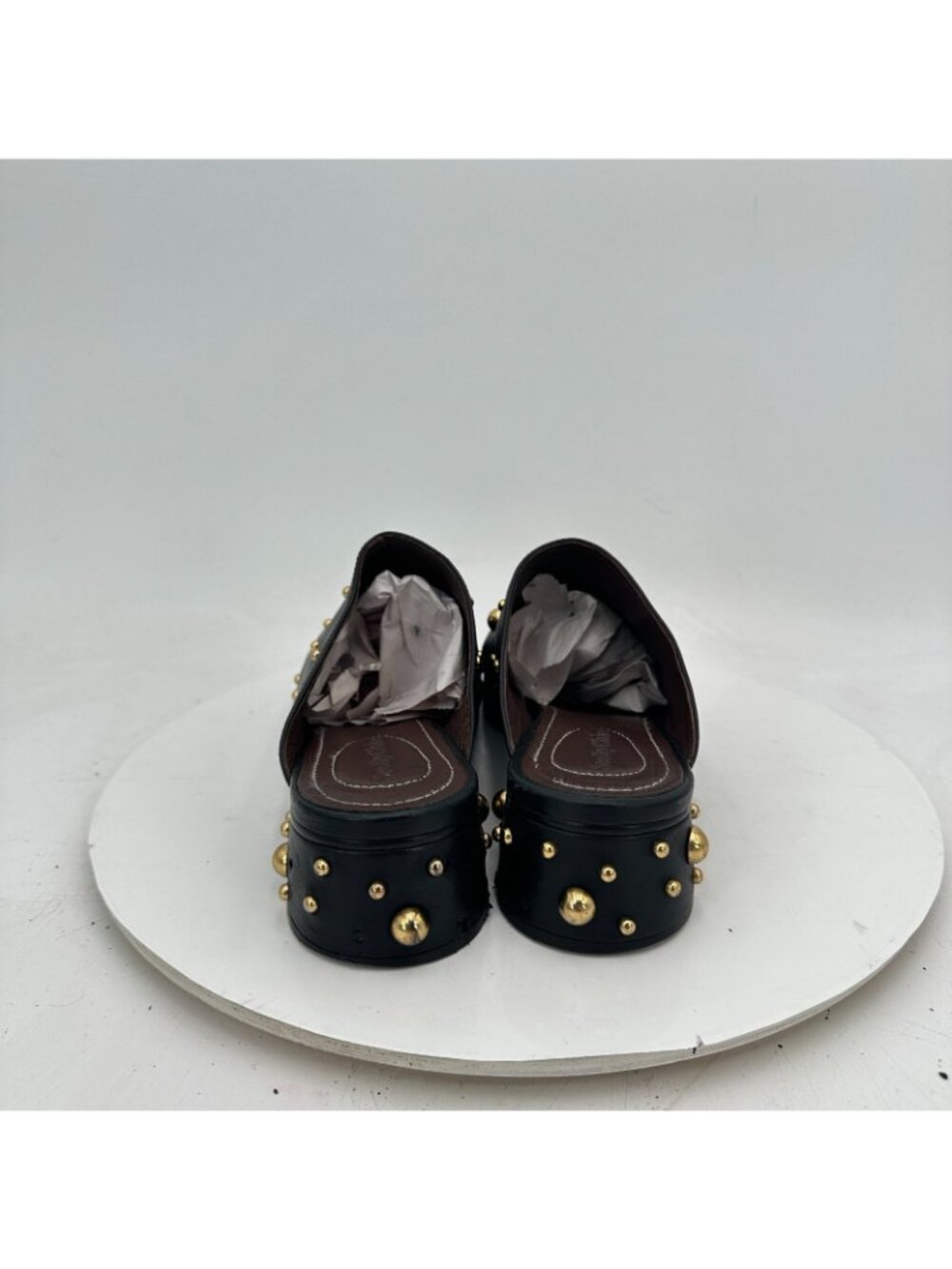 See By Chloe Women Size EU 39.5 US 9.5 Black Suede Gold Studded Mules Sandal - Picture 5 of 13